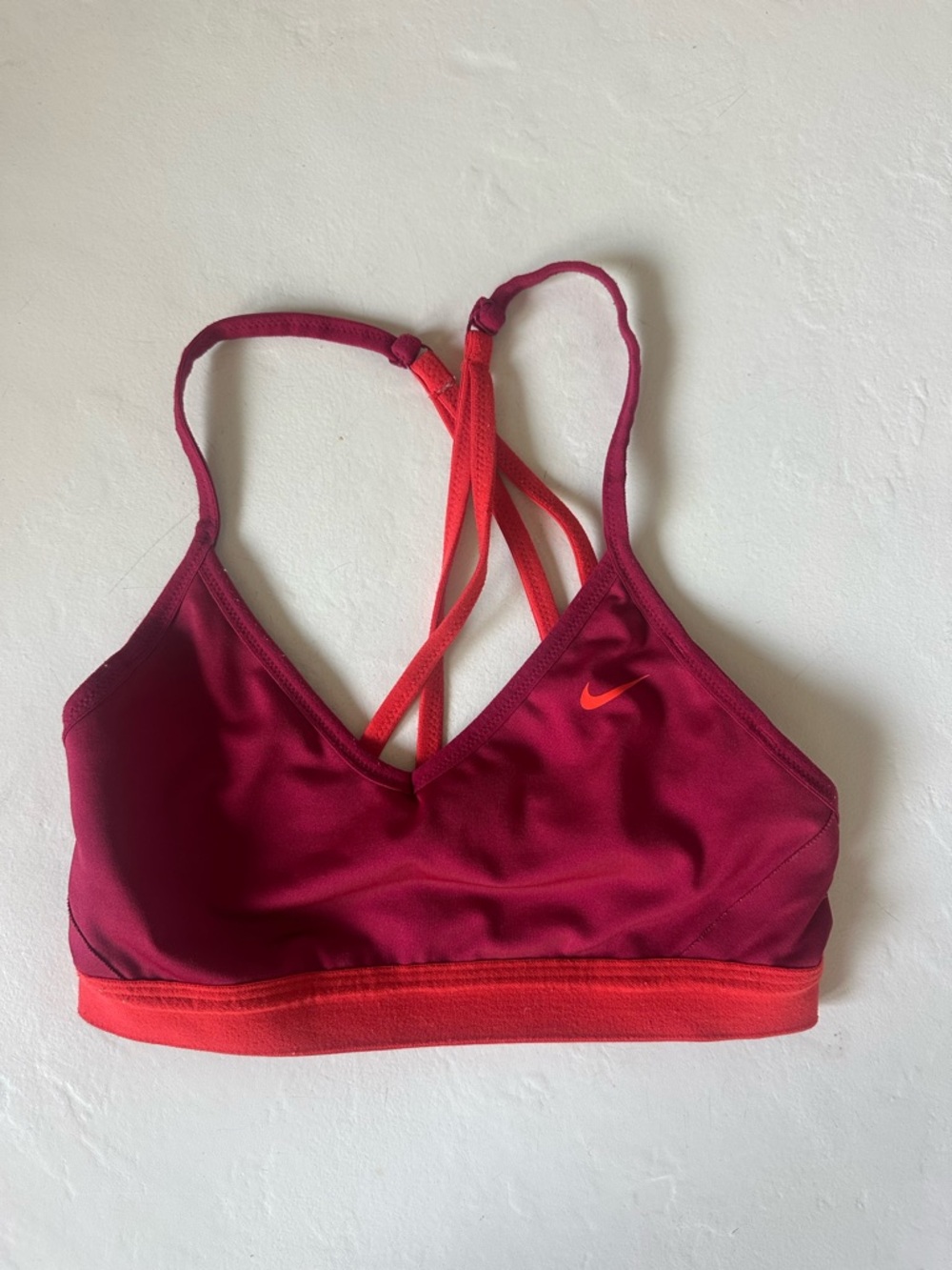Nike Burgundy Sports Bra with Coral Straps